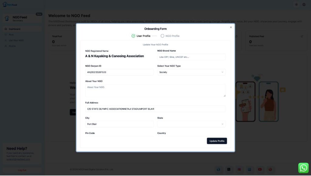 NGOFeed Dashboard Documents NGO Onboard