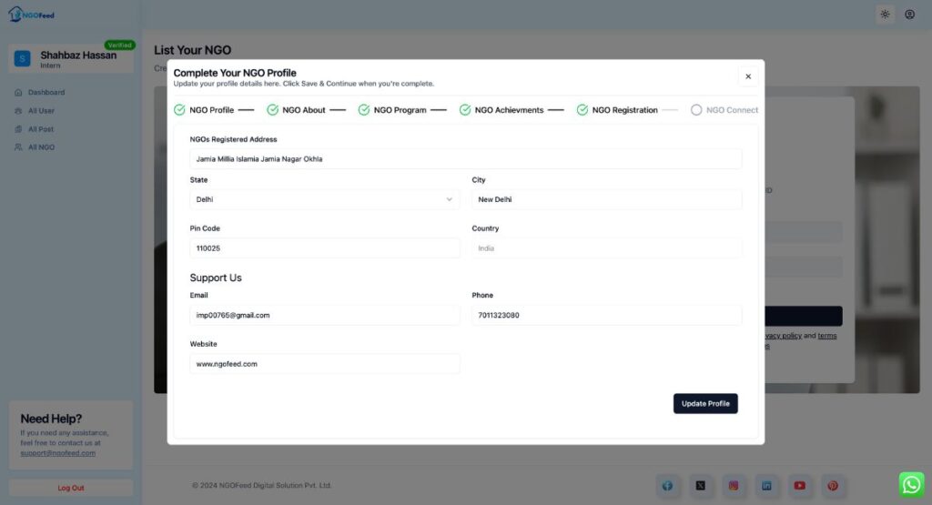 NGOFeed Dashboard Documents ngo connect