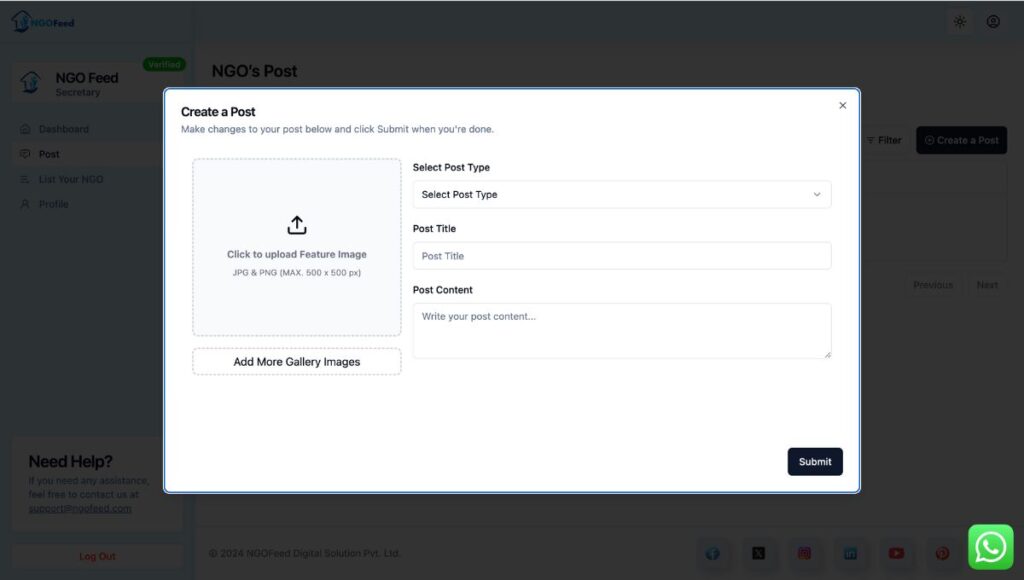 NGOFeed Dashboard Documents posting